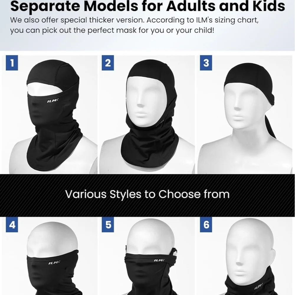 ILM Black Full Face Balaclava Mask Men Women Ski